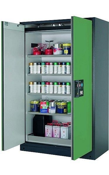 asecos Sicherheitsschrank Q-CLASSIC-90, Q90.195.120 in resedagrün RAL 6011 mit 4x Fachboden (Edelstahl), 30001-048-30009