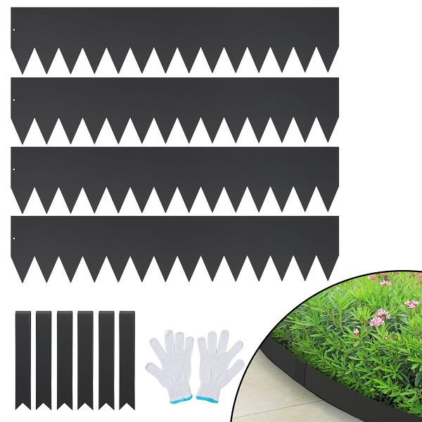 VEVOR Rasenkante 101,6 x 20,3 cm (4er-Set) Rasenkantenband aus Stahl Beeteinfassung Beetumrandung Mähkante Schwarz, CPPZ8INCH133HVLDOV0