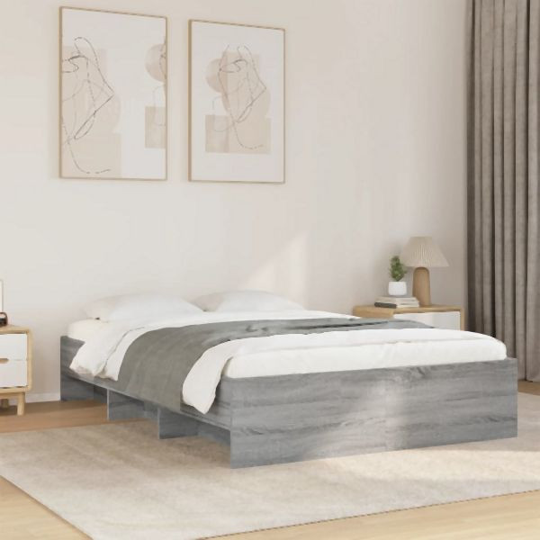 vidaXL Bettgestell Grau Sonoma 135x190 cm Holzwerkstoff, 3295693