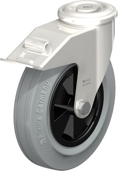 Blickle LEXR-VPP 200G-FI-SG Edelstahl-Lenkrolle mit Rückenloch & Feststeller, Vollgummi, Grau, 582155