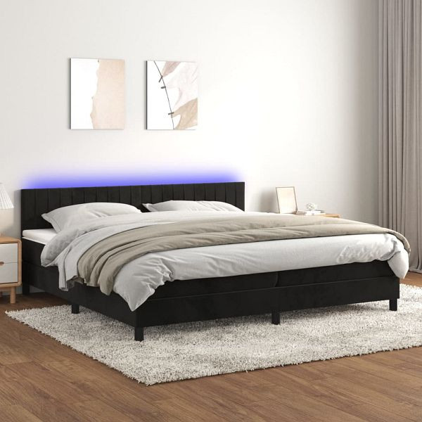 vidaXL Boxspringbett mit Matratze & LED Schwarz 200x200 cm Samt, 3134545