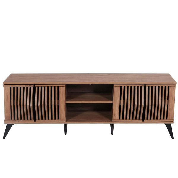 Mendler TV-Rack HWC-M45, Fernsehtisch Lowboard Schrank, 3D-Design Staufächer 55x166x41cm, braun, 104611+104952