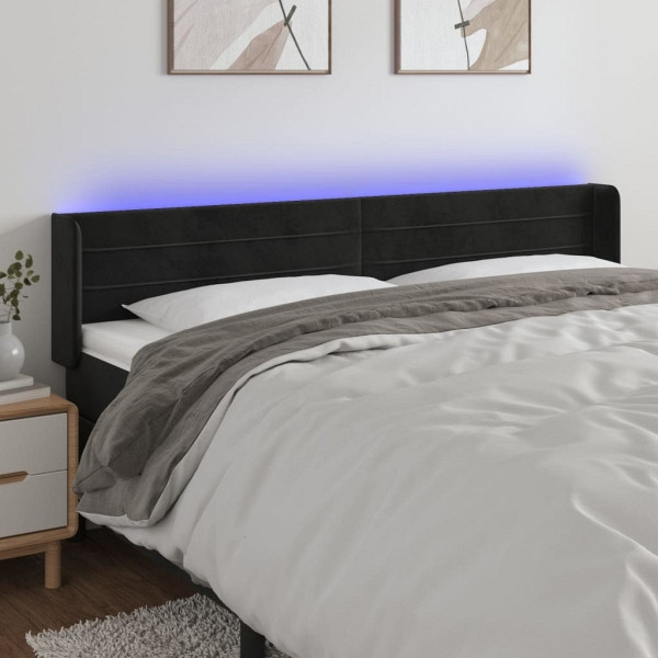 vidaXL LED Kopfteil Schwarz 163x16x78/88 cm Samt, 3123432