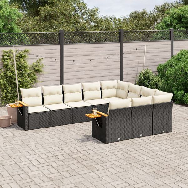 vidaXL 10-teilig Garten-Sofagarnitur mit Kissen Schwarz Poly Rattan, 3227176