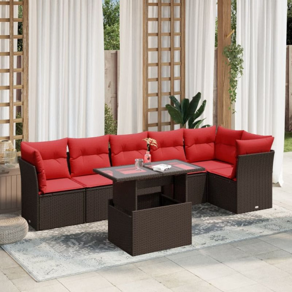 vidaXL 7-teiliges Gartensofa-Set mit Kissen, braun, Polyrattan, 3266604
