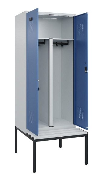 C+P PSA Doppel-Spind Evolo PLUS, Bank, 2 Abteile, 2120x800x815mm, 7035/5023, Zylinderschloss, Sitzfläche Kunststoff, Sitzbank, 0490527-22P S10089