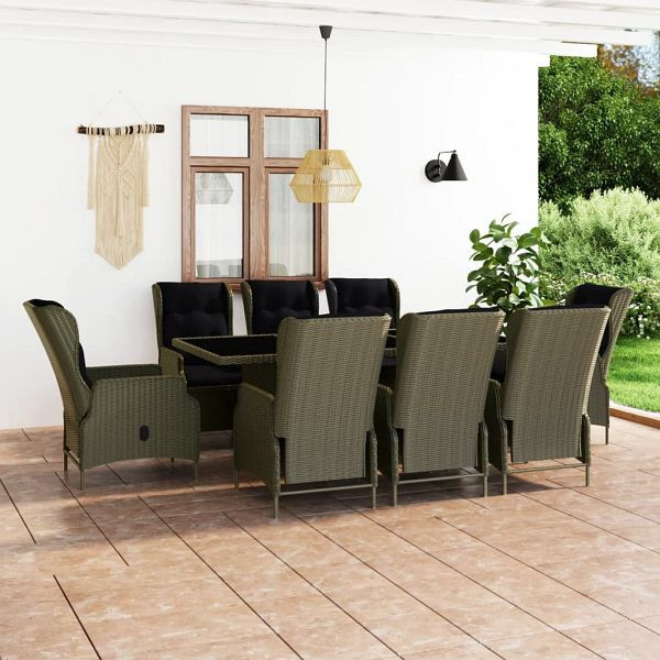 vidaXL 9-teilig Garten-Essgruppe mit Auflagen Poly Rattan Braun, 3060146