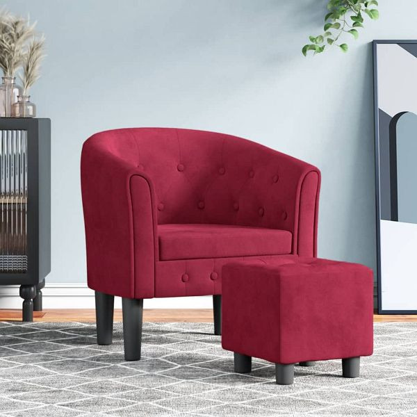 vidaXL Clubsessel mit Fußhocker Weinrot Samt, 356483, 8720845436551