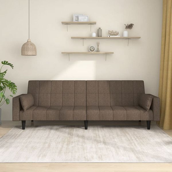 vidaXL Schlafsofa 2-Sitzer mit 2 Kissen Taupe Stoff, 375839