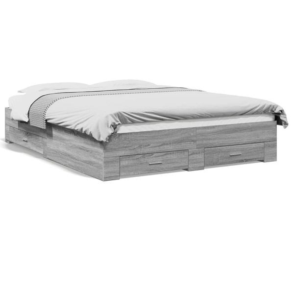 vidaXL Bettgestell mit Schubladen Grau Sonoma 150x200 cm Holzwerkstoff, 3280382