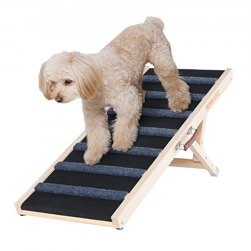 VEVOR Hunderampe 1m lang Hundetreppe mit 7 Querstangen Hundeautorampe aus Kiefernholz Gummi 5-stufig, 45kg Tragfähigkeit, CWAQPDHSMZDZ756KJV0
