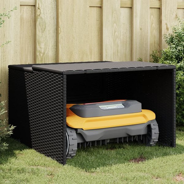 vidaXL Mähroboter-Garage Schwarz 86x90x52/57 cm Poly Rattan, 365404