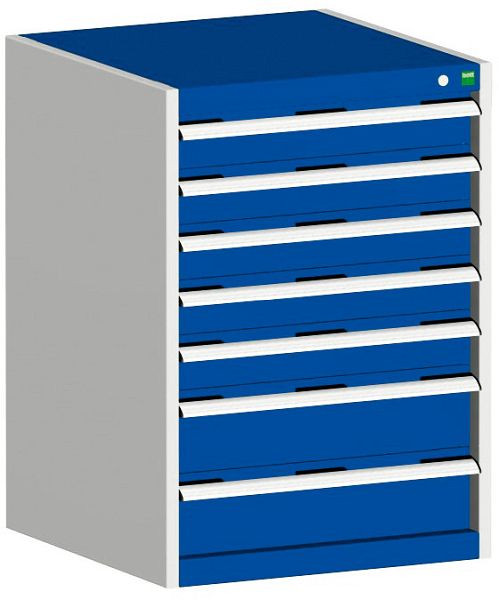 bott cubio Schubladenschrank bestückt mit 7 Schubladen BxTxH: 650 x 650 x 900 mm, RAL 7035/5010, 40019051.11V