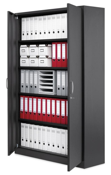 Deskin Flügeltürenschrank BASE L, Stahl, Korpus und Türen anthrazit, B 1200 x H 1950 x T 420 mm, 221176