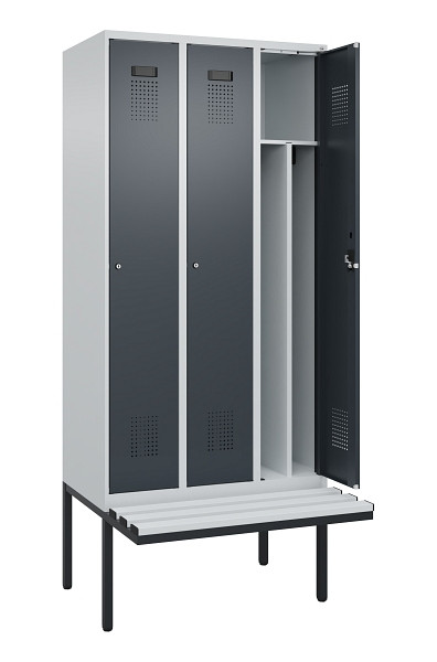 C+P Spind Evolo PLUS, 3 Abteile, 2120x900x815mm, 7035/7016, Haken 4, Zylinderschloss, Material Sitzfläche Kunststoff, 0490407-30F S10093