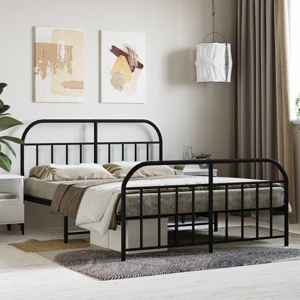 vidaXL Bettgestell mit Kopf- und Fußteil Metall Schwarz 135x190 cm, 353652