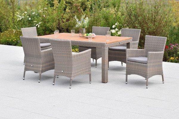 Merxx Teneriffa Set 13-teilig, 6 Sessel inkl. Sitzkissen, 1 Tisch 180 x 100 cm, grau-beige, 51066-257
