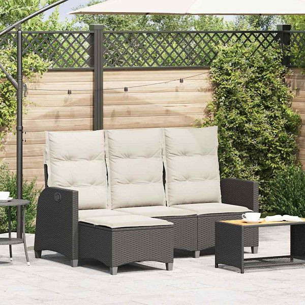 vidaXL Gartensofa mit Liegefunktion Kissen L-Form Schwarz Poly Rattan, 4108238