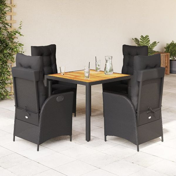 vidaXL 5-teilig Garten-Essgruppe mit Kissen Schwarz Poly Rattan, 3213095