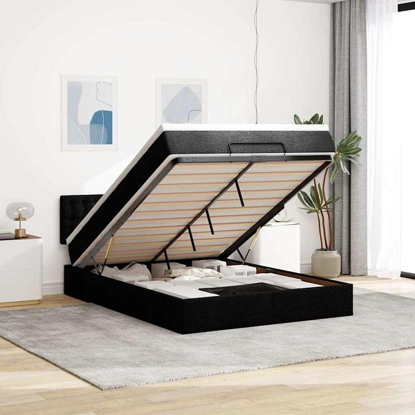 vidaXL Ottomane Bett mit Matratze & LEDs Schwarz 140x190 cm Stoff, 3312473