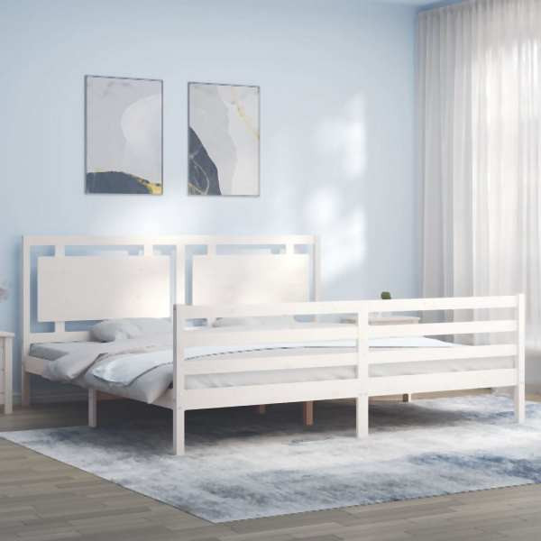 vidaXL Massivholzbett mit Kopfteil Weiß 200x200 cm, 3194072