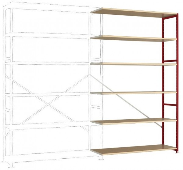Manuflex Großfach-Steckregal Anbauregal mit 6 Holzverbundböden, HxBxT = 2500 x 1500 x 500 mm, rubinrot, RP1442.3003