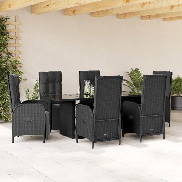 vidaXL 7-teilig Garten-Essgruppe mit Kissen Schwarz Poly Rattan, 3213530