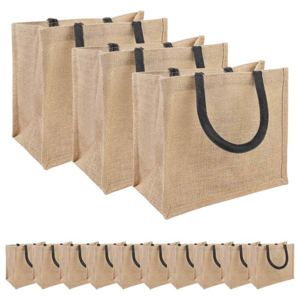 vidaXL Jute-Handtaschen 50-teilig Natürlich und Schwarz 26 x 22 x 14 cm, 42012280