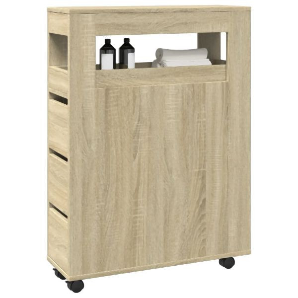 vidaXL Schmaler Badschrank mit Rädern Sonoma-Eiche Holzwerkstoff, 855270