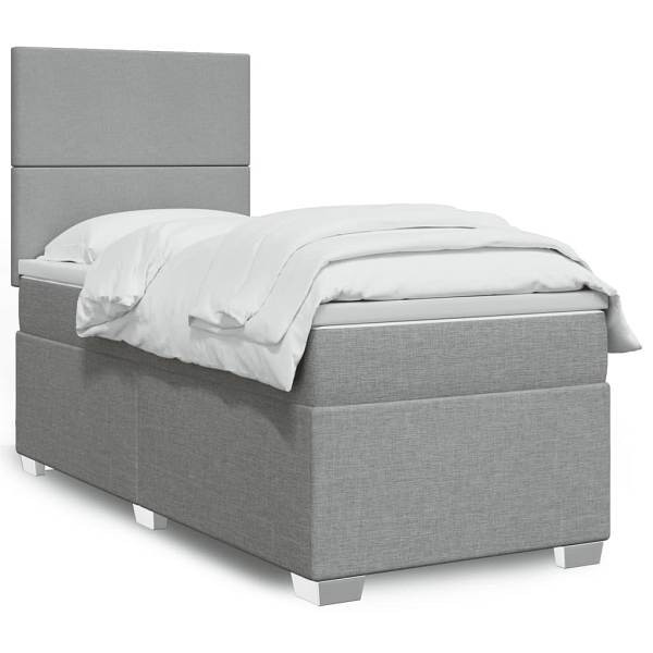vidaXL Boxspringbett mit Matratze Hellgrau 90x200 cm Stoff, 3292664