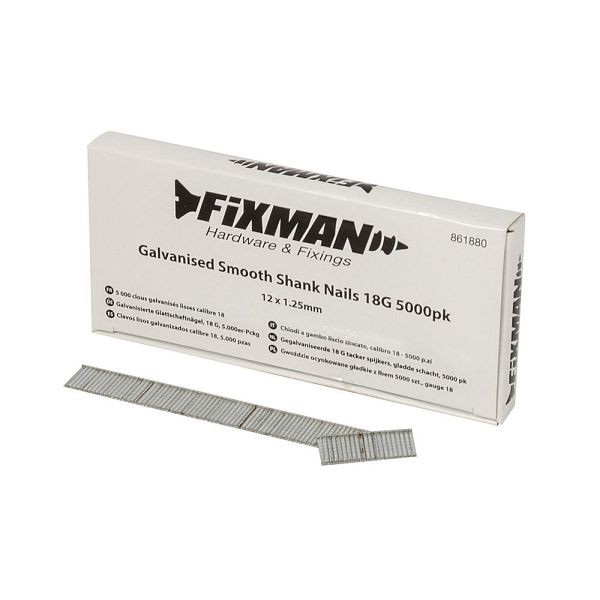 Fixman Galvanisierte Glattschaftnägel, 18 G, 5.000er-Packung, 12 x 1,25 mm, 861880
