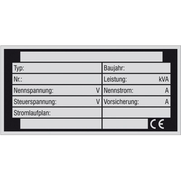 Stein HGS Typen- und Leistungsschild 105 x 52 mm, zur Selbstbeschriftung, 51.0761