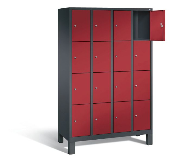 C+P Schließfachschrank Evolo, H1850xB1190xT500mm, Farbe: Schwarzgrau / Rubinrot, 48010-404 S10059