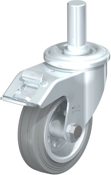 Blickle LEZ-VE 100R-FI-SG Stahlblech-Lenkrolle mit Zapfen & Feststeller, Vollgummi, Grau, 614495