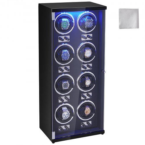 VEVOR Uhrenbeweger, Automatischer Uhrenbeweger mit Platz für 8 Uhren, LED Beleuchtung, 150–207 mm Einstellbar Riemenlänge, SBZDSLH8Z0008YD62V2