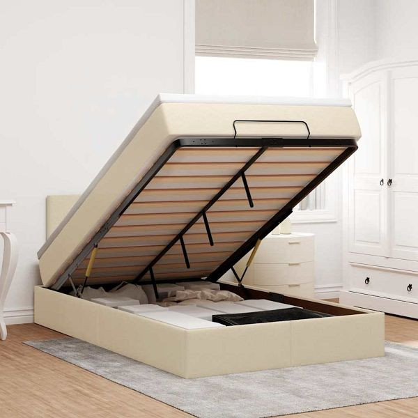 vidaXL Ottomane Bett mit Matratze & LEDs Creme 120x190 cm Stoff, 3312213