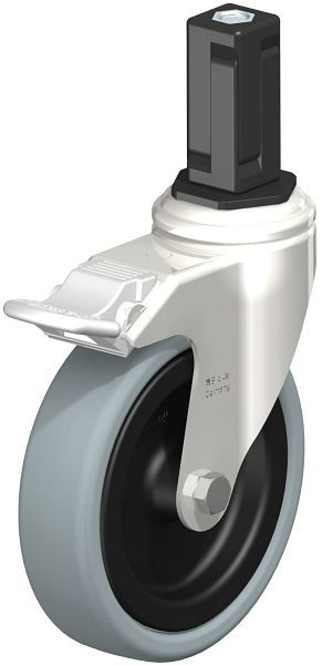 Blickle LKRXA-VPA 126G-11-FI-EXV14 Edelstahl-Apparate-Lenkrolle mit Expander & Feststeller, Vollgummi, Grau, 853298