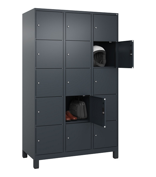 C+P Schließfachschrank Evolo PLUS, mit Füßen, 15 Fächer, 1950x1200x500mm, 7016/7016 Anthrazitgrau, 049010-325 S10016