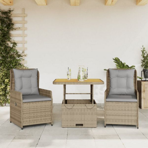 vidaXL 3-tlg. Bistro-Set mit Kissen Beige Poly Rattan, 3262771