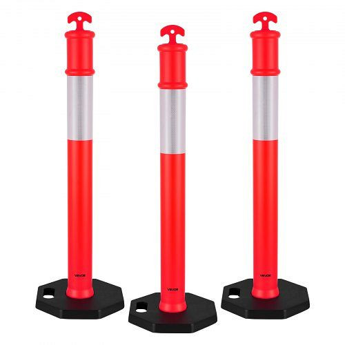 VEVOR Leitpfosten 114 cm mit Sockel & Reflektorstreifen, robust für Baustellen & Parkplätze, rot, GZDZJTJSZHS4GLSCU001V0