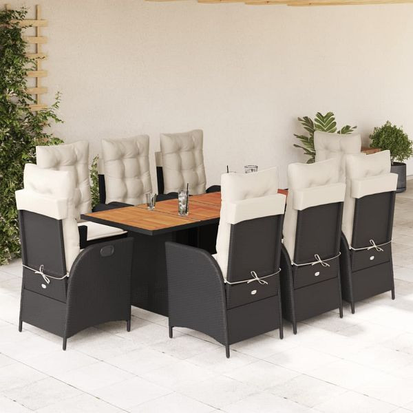 vidaXL 9-teilig Garten-Essgruppe mit Kissen Schwarz Poly Rattan, 3213138