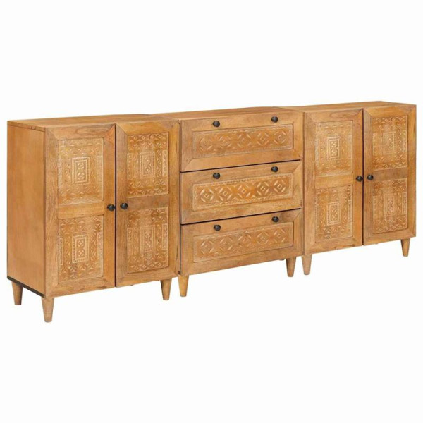 vidaXL Sideboard, VE: 3 Stück, Braun 60 x 33 x 75 cm massives Mangoholz, 3310065
