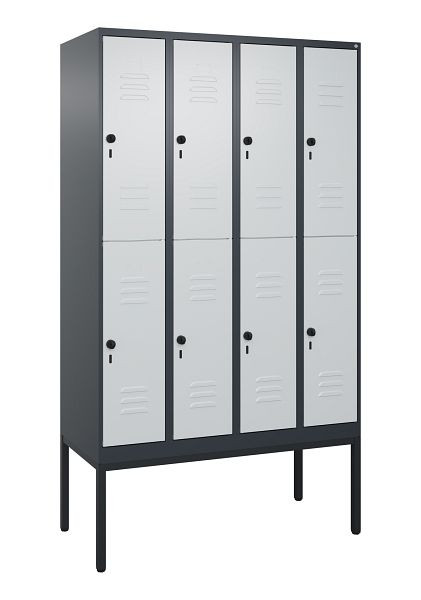 C+P Doppelstöckiger Spind Classic PLUS, Gestell, 4 Abteile, 2120x1200x500mm, 7016/7035, Drehriegel, 0803307-40 S10013