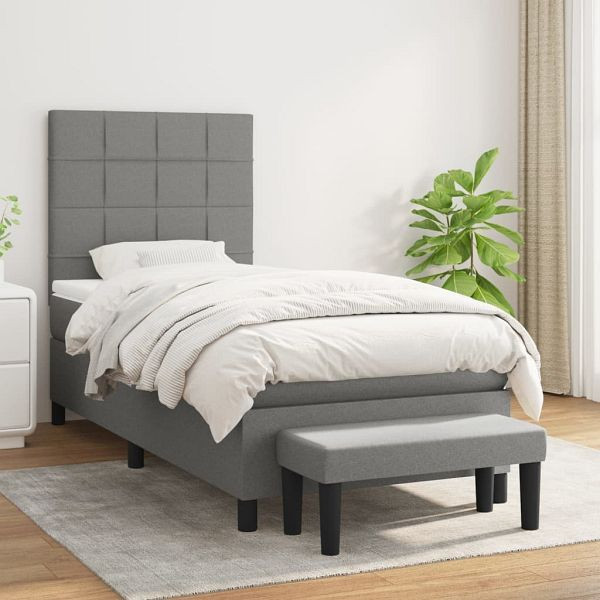 vidaXL Boxspringbett mit Matratze Dunkelgrau 80x200 cm Stoff, 3136550
