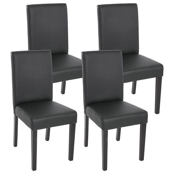 Mendler 4er-Set Esszimmerstuhl Stuhl Küchenstuhl Littau, Kunstleder, schwarz matt, dunkle Beine, 33705