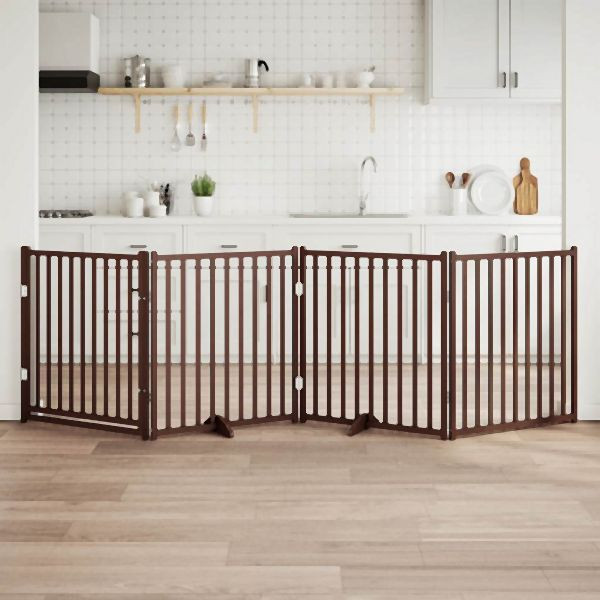 vidaXL 4-tlg. Hundetor mit Tür Faltbar Braun Eiche 320 cm Tannenholz, 352299