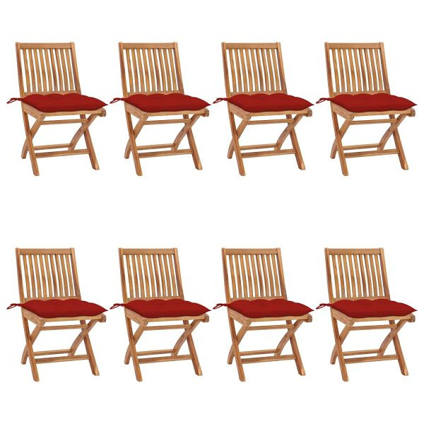 vidaXL Klappbare Gartenstühle mit Kissen 8 Stück Massivholz Teak, 3072882