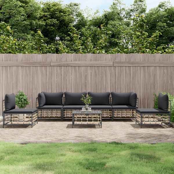 vidaXL 7-tlg. Garten-Lounge-Set mit Kissen Anthrazit Poly Rattan, 3186723