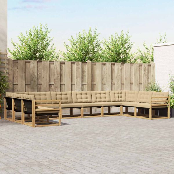 vidaXL Outdoor-Sofagarnitur mit Kissen 10-teilig Weiß und Beige, 3389107