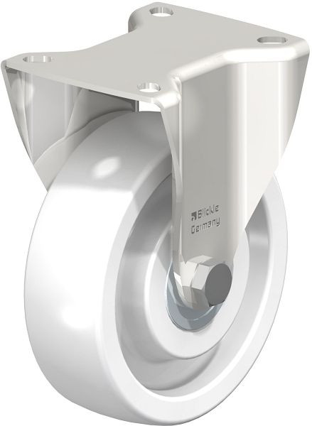 Blickle BKX-SPO 125XK-1 Edelstahl-Schwerlast-Bockrolle mit Anschraubplatte, Polyamid, Weiß, 754143